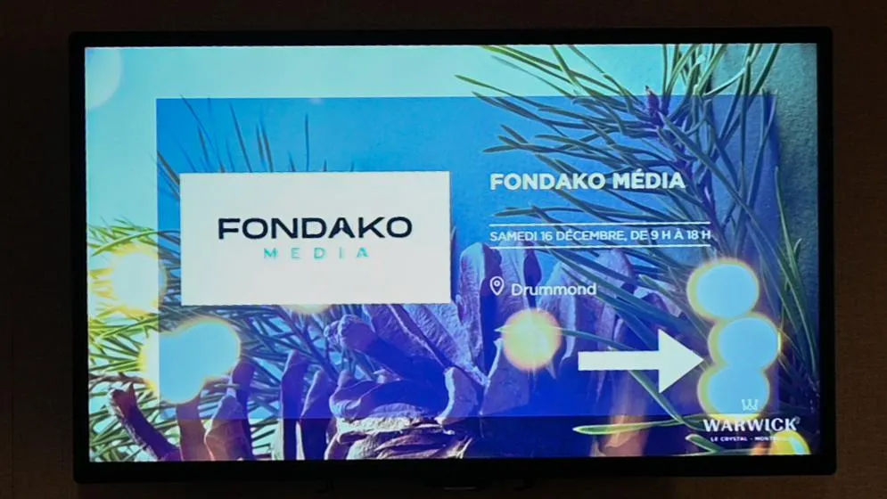 The Fondako Media event schedule on screen