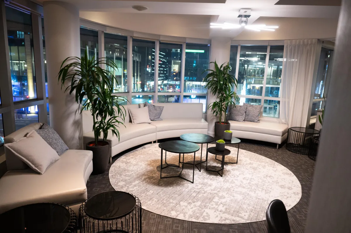 The hotel lounge where the team gathered